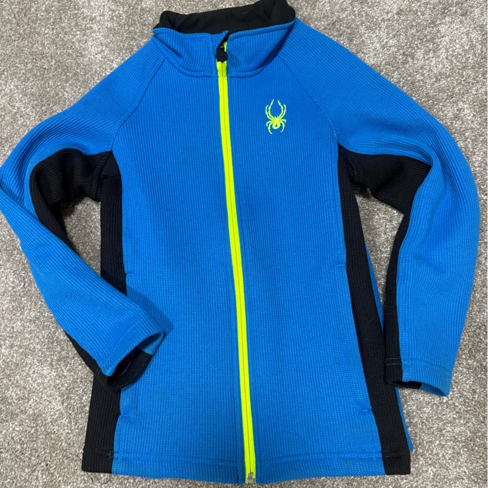 Blue and Black Jacket with Yellow Zipper